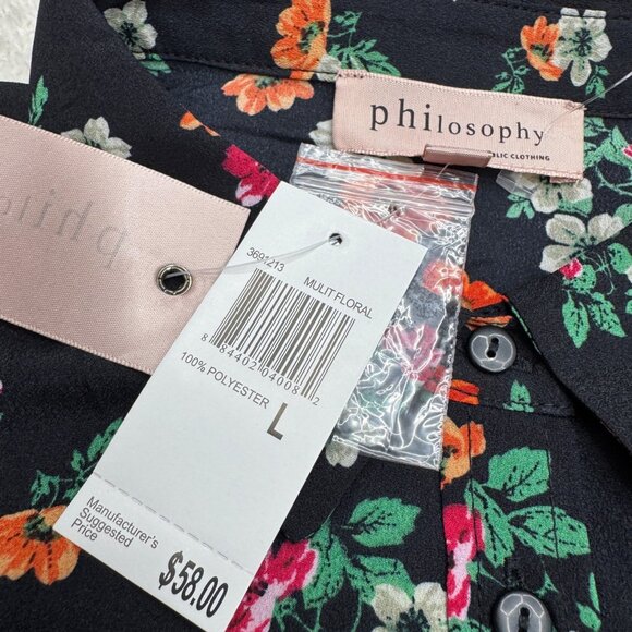 NEW $58 Philosophy Women's Multicolor Floral Print Button-Up LS Shirt, Size L - Picture 6 of 9
